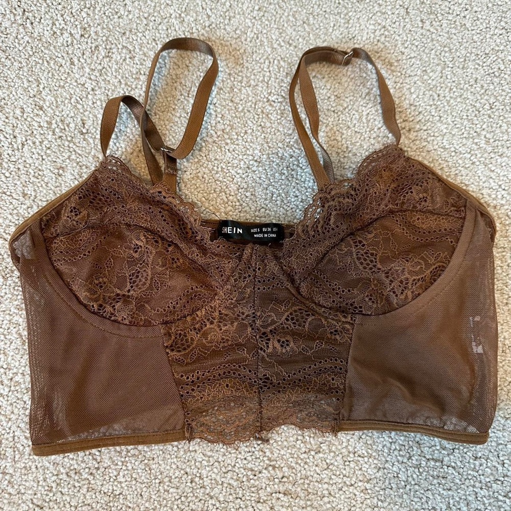 Brown lace cami tank top crop top